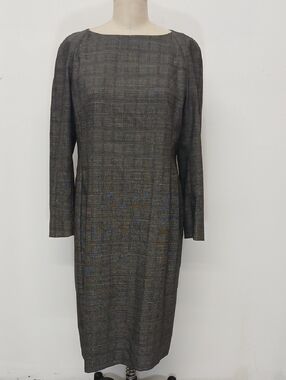 SFERA Classic Gray Plaid Long Sleeve Sheath Dress / MADE IN ITALY
